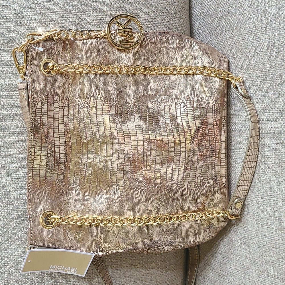 Michael Kors Gold Metallic Lizard-Embossed Shoulder Bag